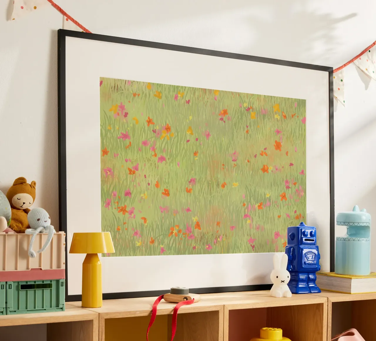 Prato di fiori selvatici a pastello - Stampa d'arte impressionista sulla natura poster con telaio in legno da NorwesClub