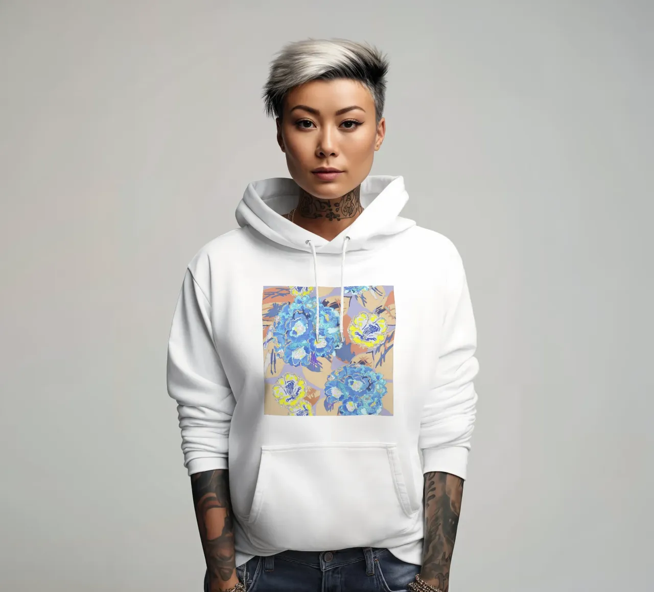 Vibrant Blue & Yellow Floral Pattern - Abstract Modern Art hoodie by NorwesClub