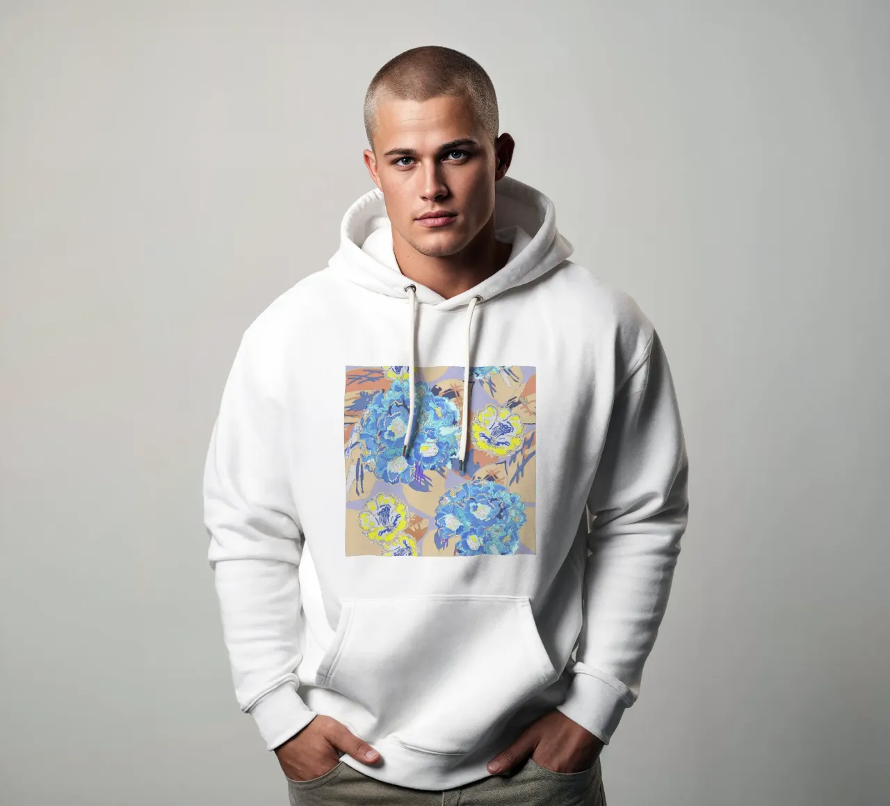 Vibrant Blue & Yellow Floral Pattern - Abstract Modern Art hoodie by NorwesClub