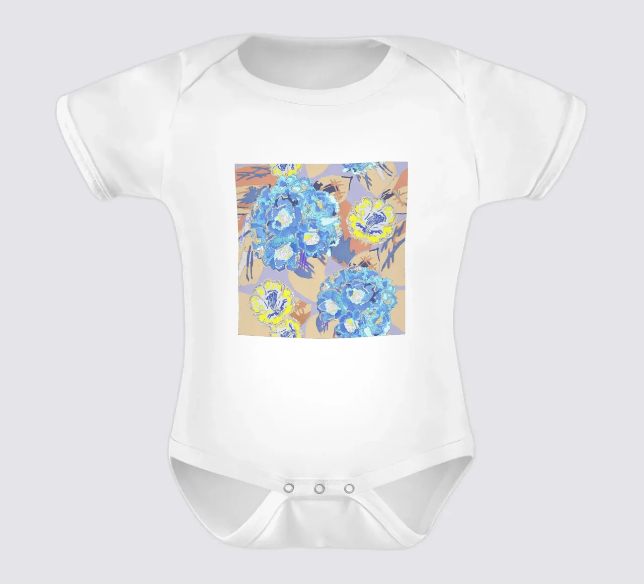 Levendig Blauw & Geel Bloemenpatroon - Abstracte Moderne Kunst babyrompertje korte mouwen van NorwesClub