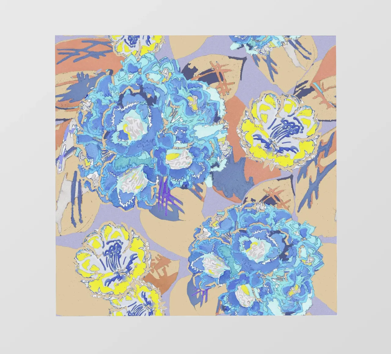 Motif floral bleu et jaune vibrant - Art moderne abstrait film rétro-éclairé de NorwesClub
