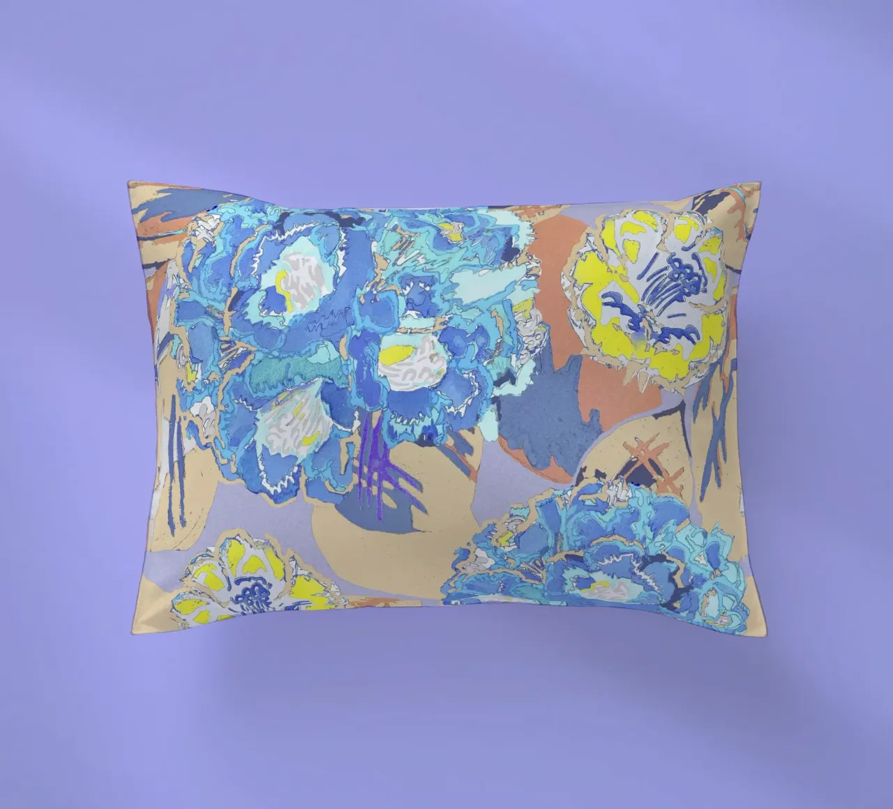 Levendig Blauw & Geel Bloemenpatroon - Abstracte Moderne Kunst kussen van NorwesClub