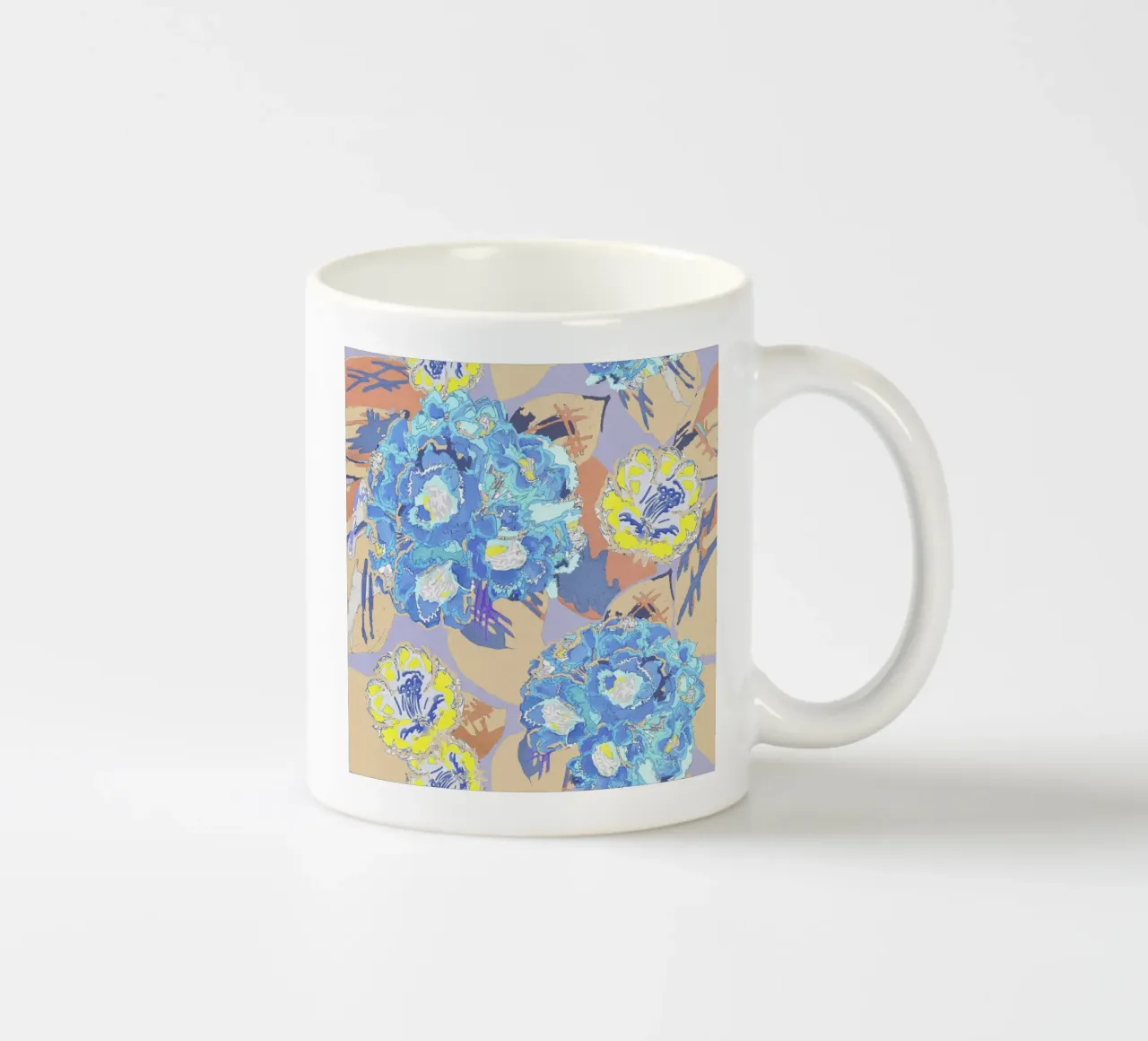 Levendig Blauw & Geel Bloemenpatroon - Abstracte Moderne Kunst keramische mok van NorwesClub