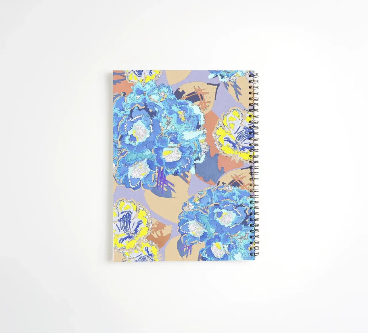 Vibrant Blue & Yellow Floral Pattern - Abstract Modern Art spiral notebook by NorwesClub