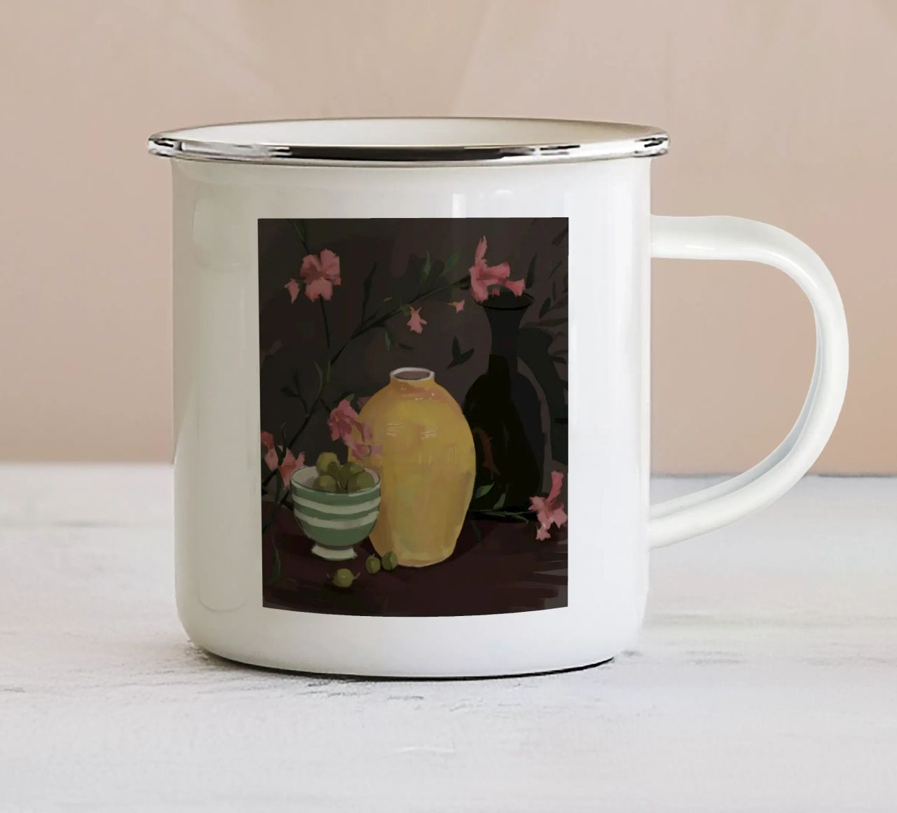 Tonalità floreali antiche tazza in smalto da Opal Strokes