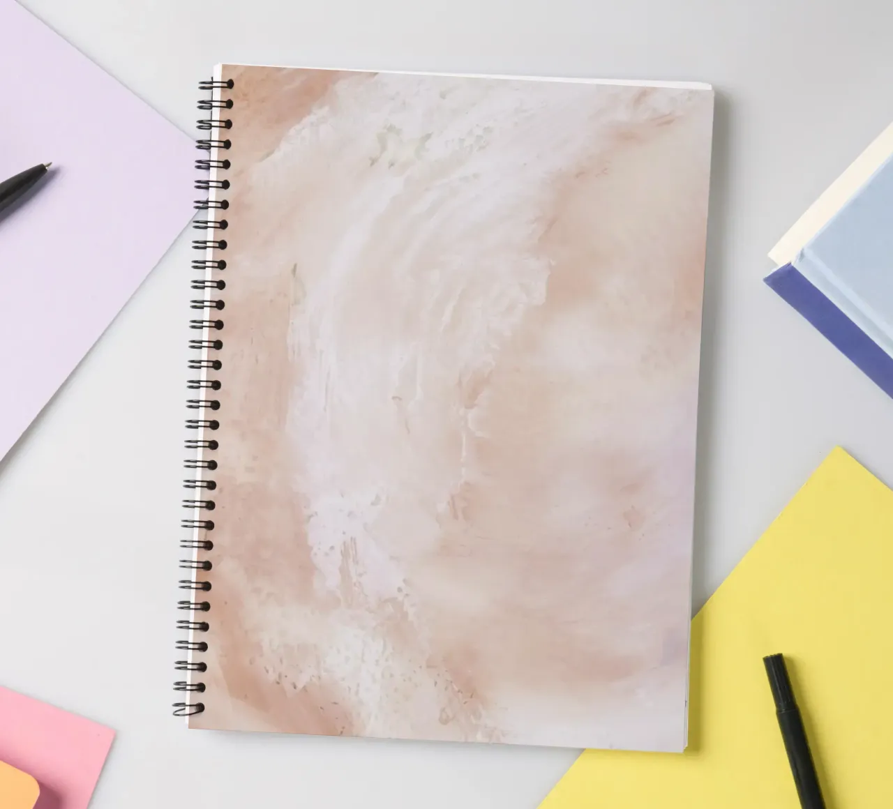 Soft Blush Swirl Abstract - Pastel Fluid Art Print spiral notebook by NorwesClub