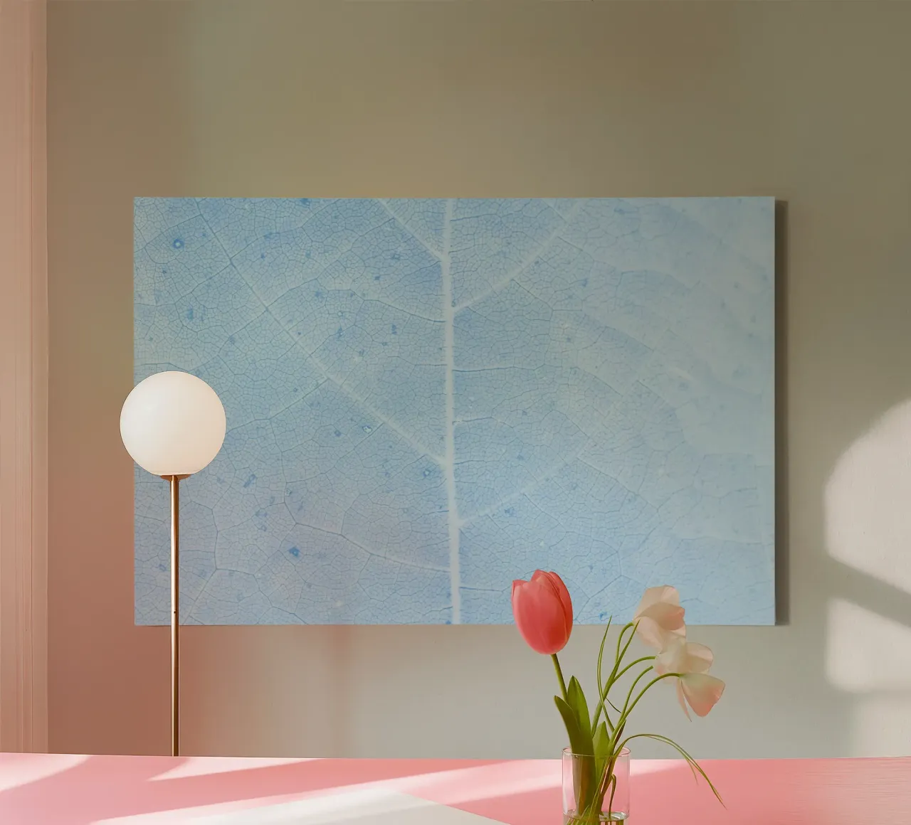 Aqua Bladnerven Macro - Serene Natuur Abstract Print canvas van NorwesClub
