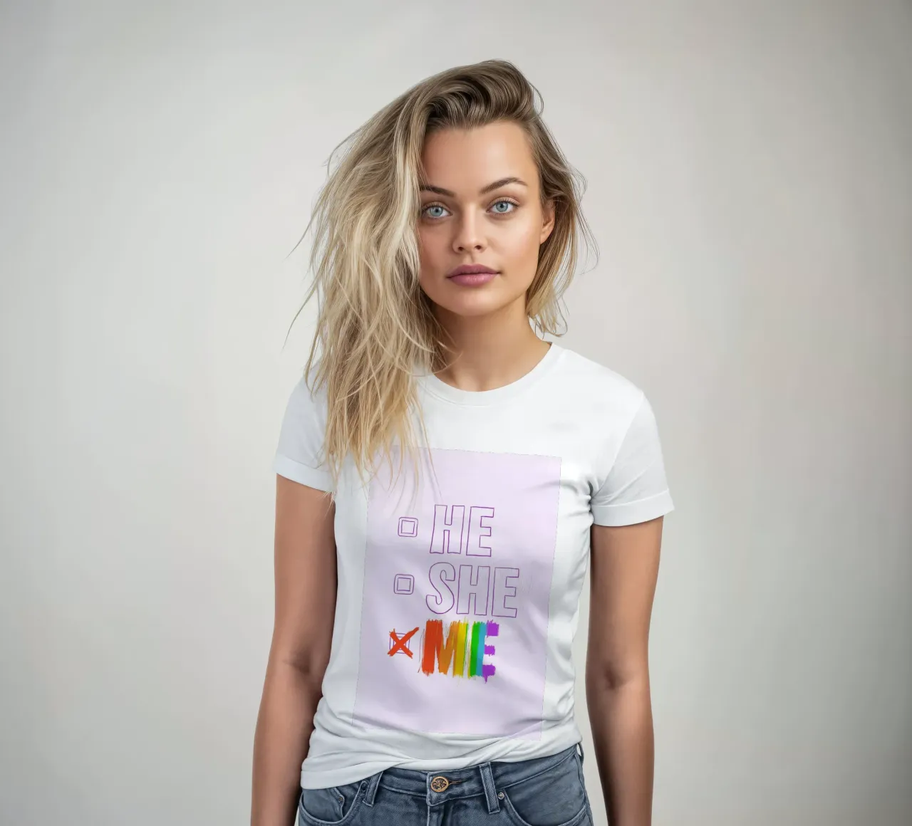 HE/SHE/ME women's fitted t-shirt by Studio One