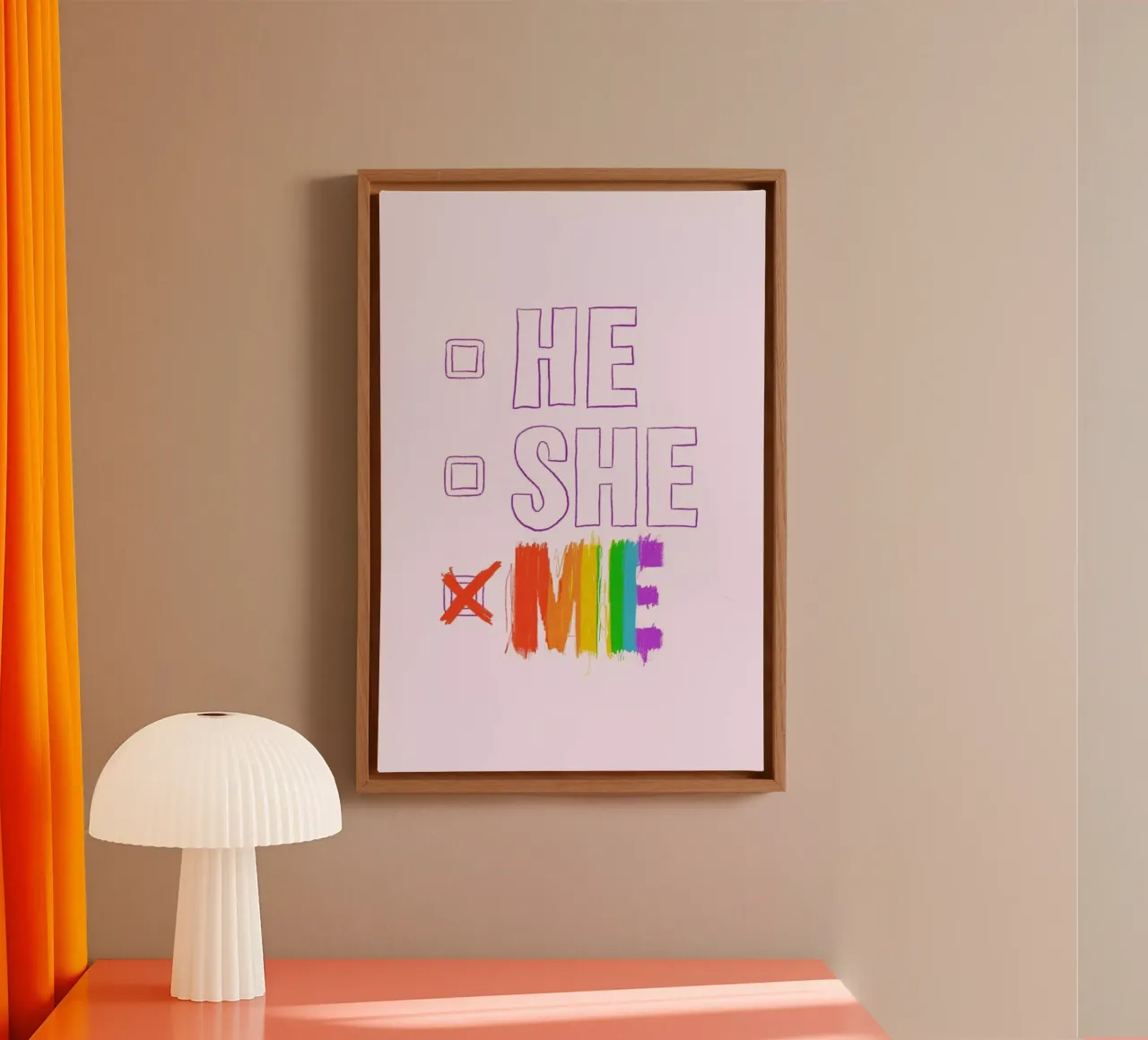 HE/SHE/ME canvas met Baklijst van Studio One