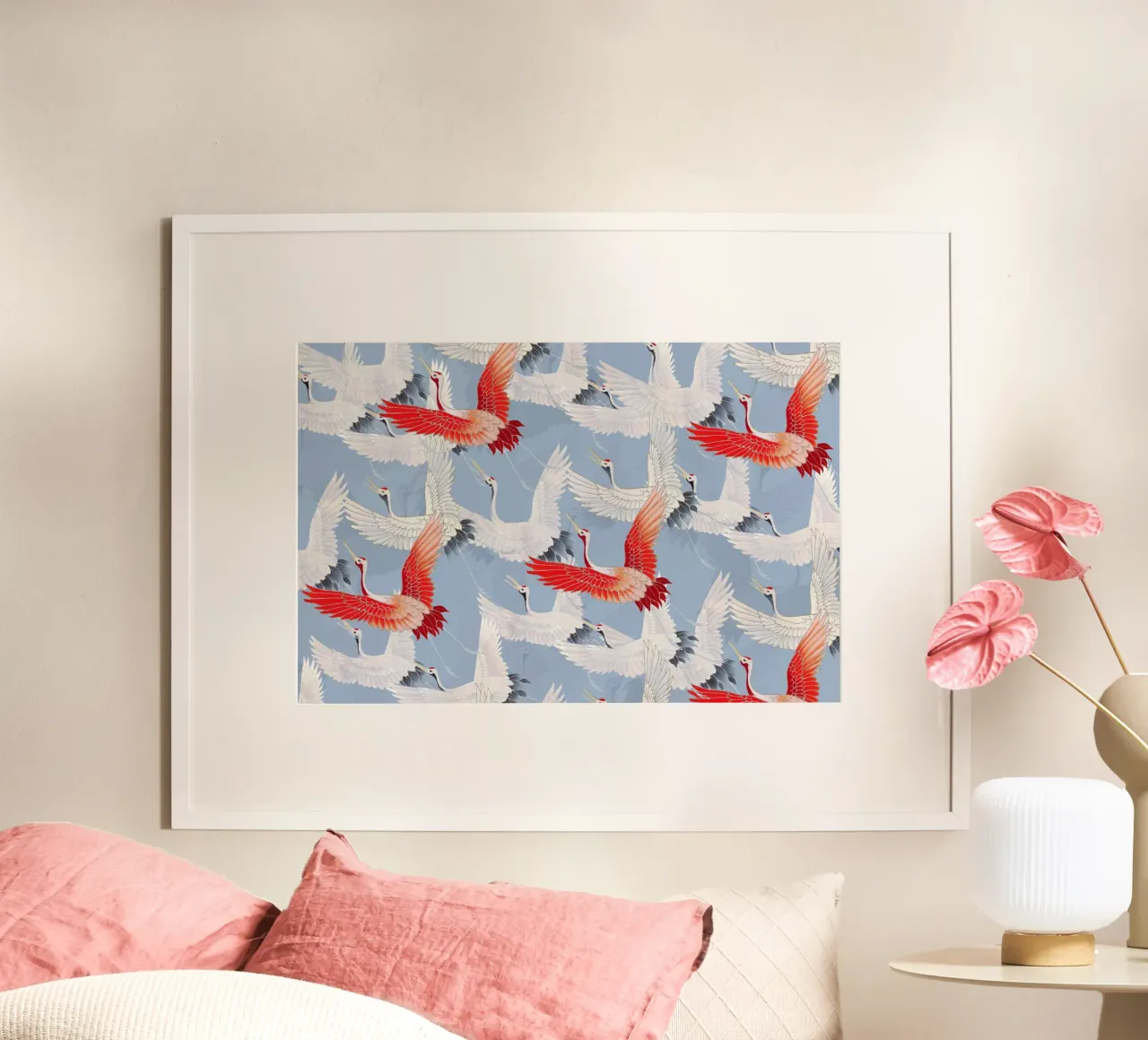 Red-Crowned Cranes Pattern - Japanese Ukiyo-e Inspired Art poster by NorwesClub
