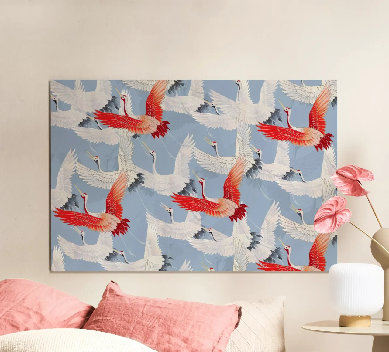 Red-Crowned Cranes Pattern - Japanese Ukiyo-e Inspired Art poster by NorwesClub