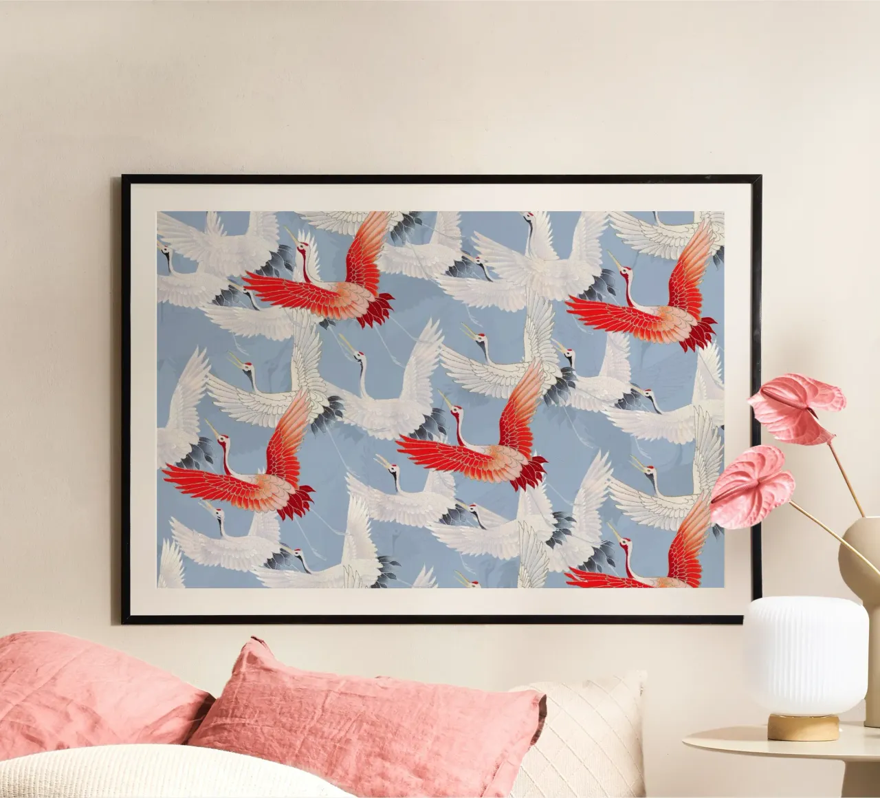 Red-Crowned Cranes Pattern - Japanese Ukiyo-e Inspired Art poster by NorwesClub