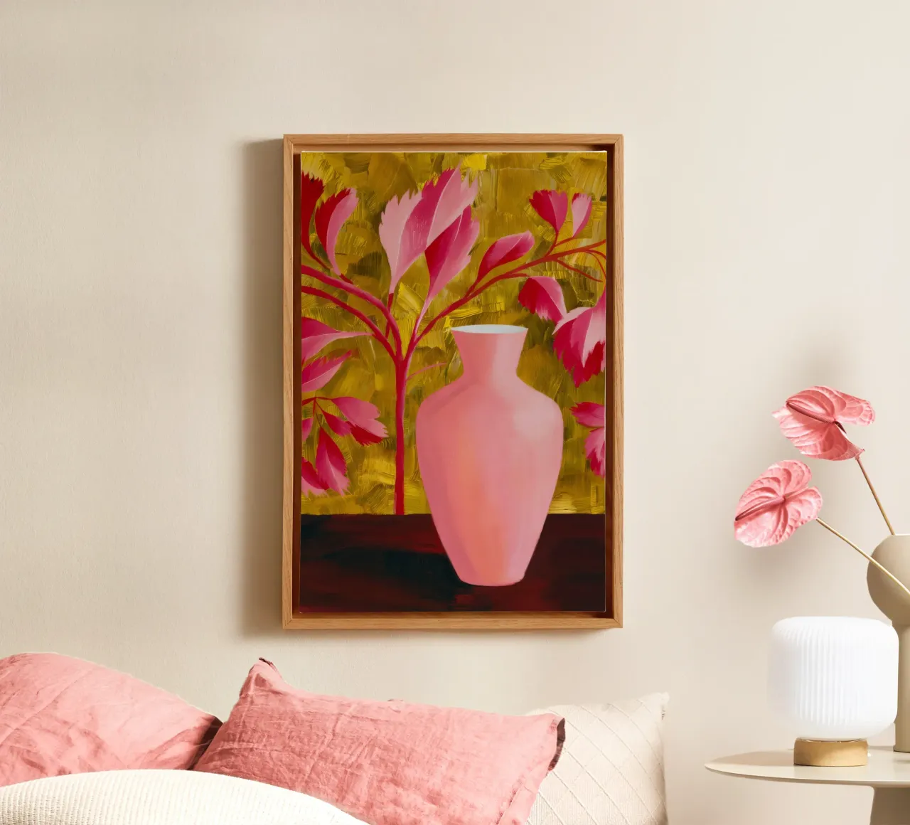 Gepassioneerde roze bloemblaadjes canvas met Baklijst van Opal Strokes