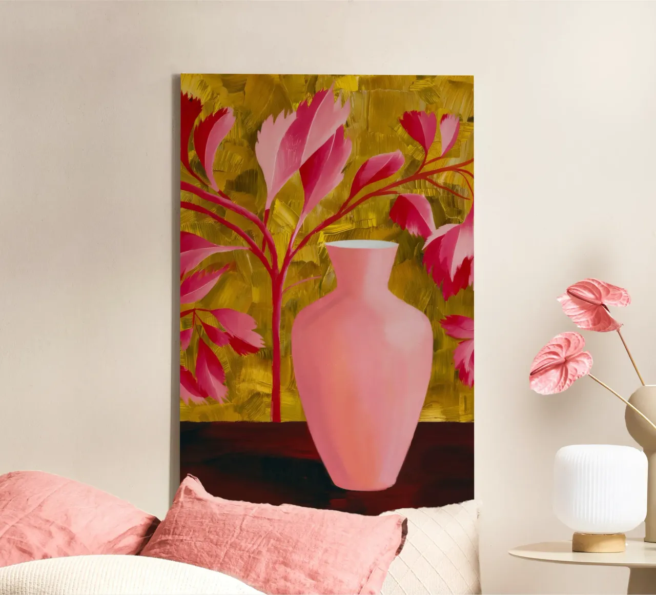 Gepassioneerde roze bloemblaadjes canvas met Baklijst van Opal Strokes