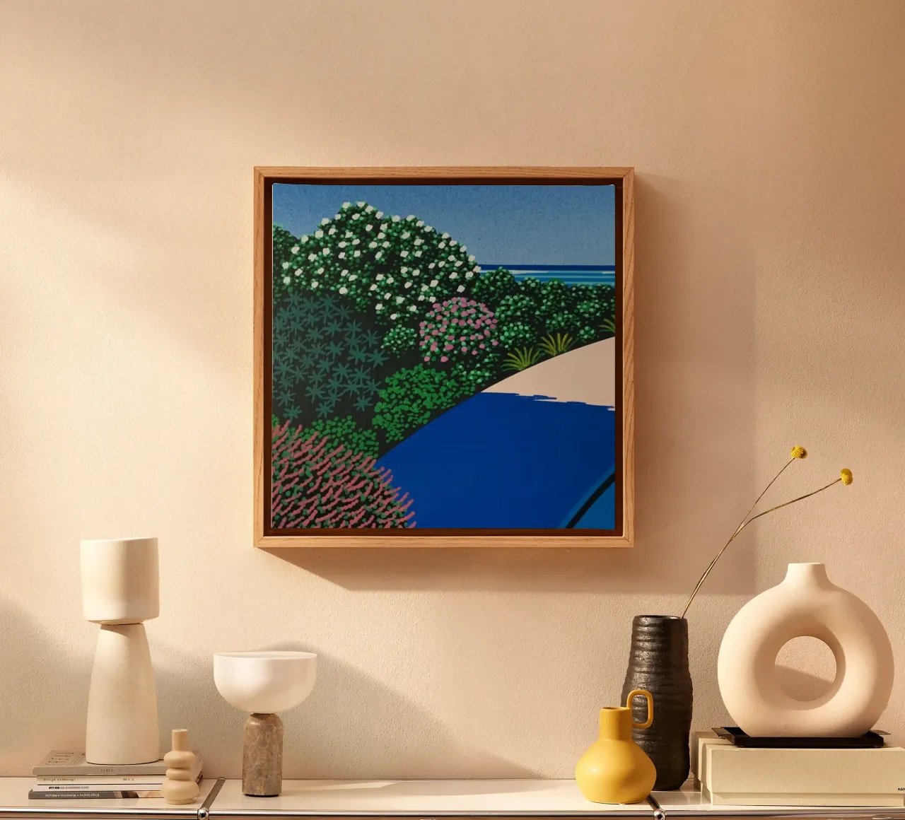 Hiroshi Nagai - Bloem canvas met Baklijst van Art In The Sky