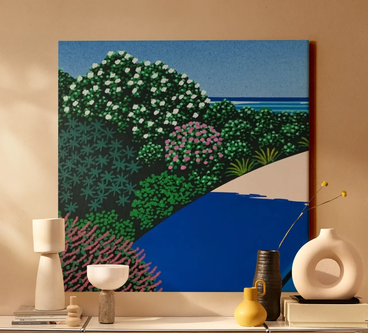 Hiroshi Nagai - Bloem canvas met Baklijst van Art In The Sky