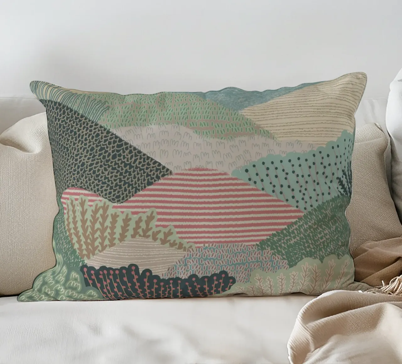 Abstrakte gemusterte Hügel - Moderne Landschaft Kunstdruck Kissen von NorwesClub