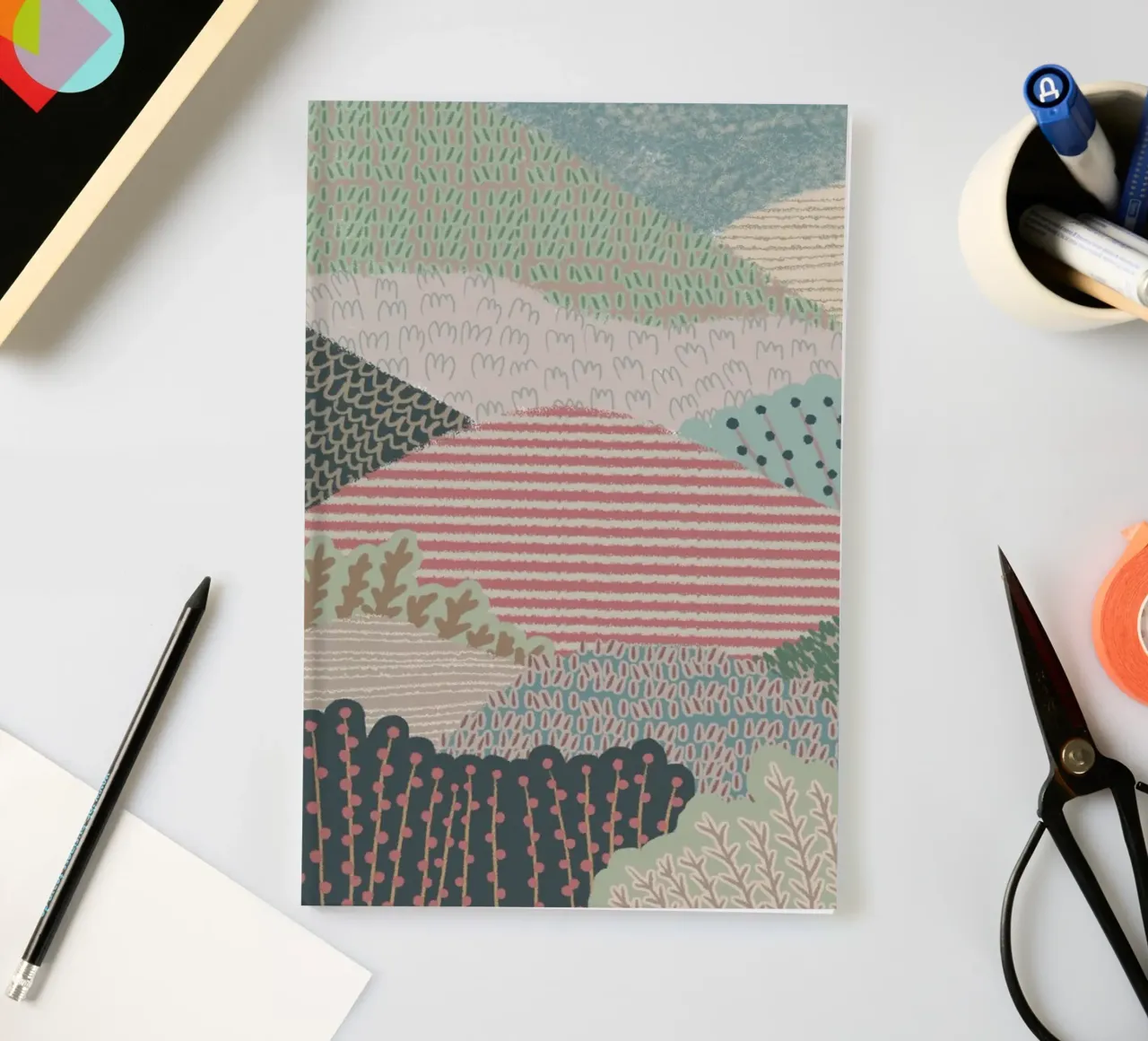 Abstract Patterned Hills - Modern Landscape Art Print notebook by NorwesClub