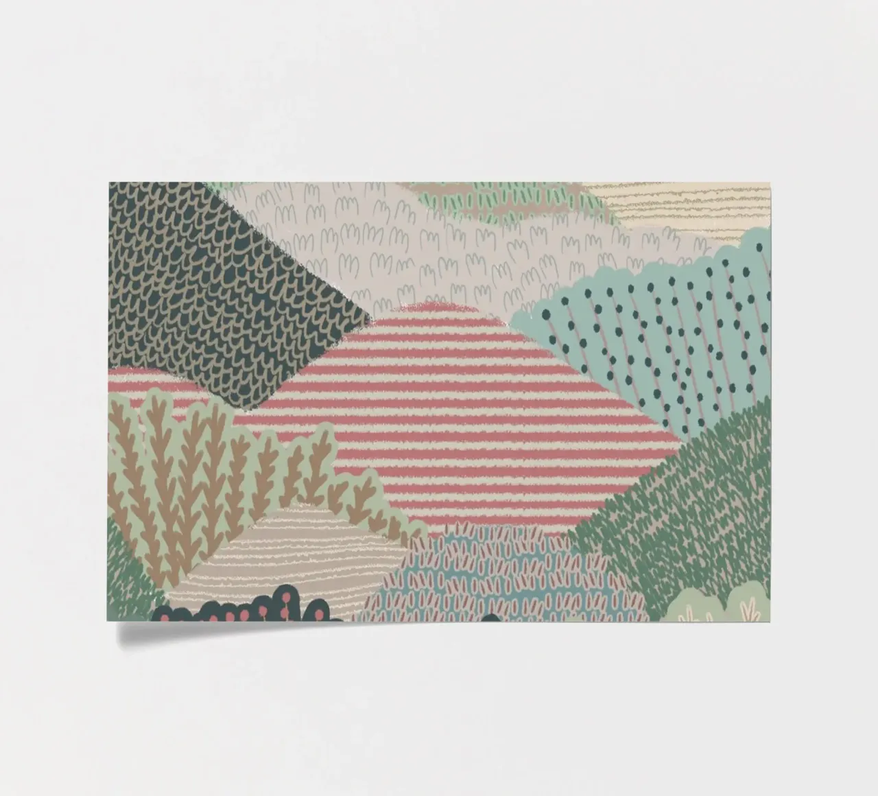 Abstrakte gemusterte Hügel - Moderne Landschaft Kunstdruck Stickerbogen von NorwesClub