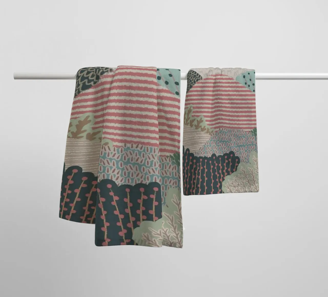 Abstract Patterned Hills - Modern Landscape Art Print towel by NorwesClub