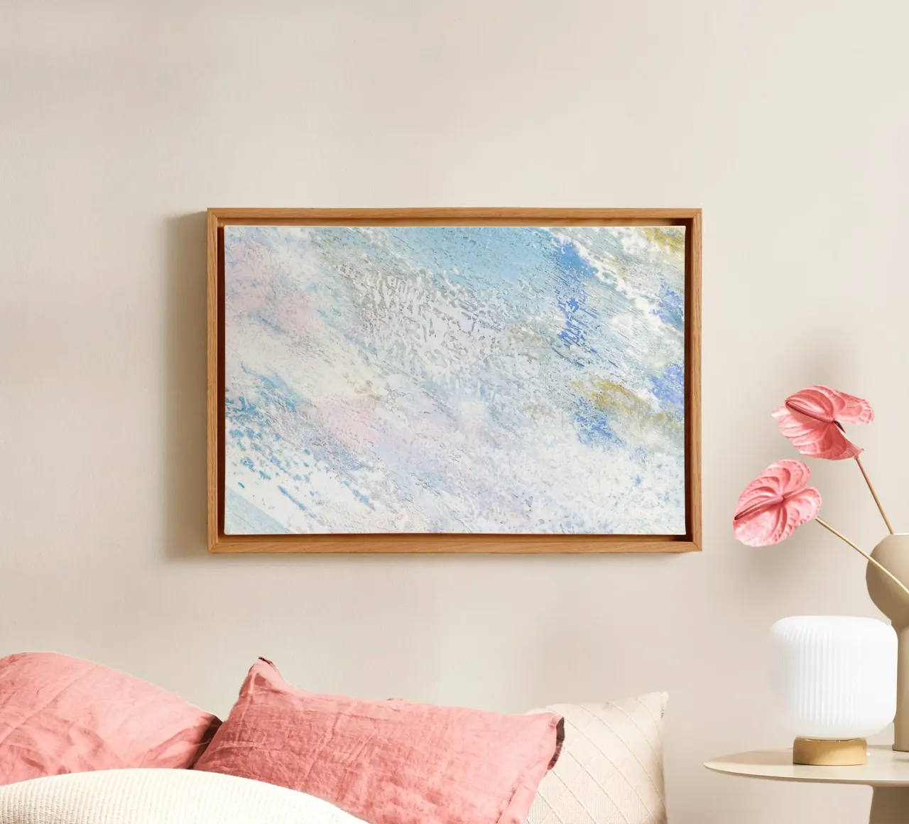 Wintergletsjer abstract - Textured Ice Pastel Art Print canvas met Baklijst van NorwesClub