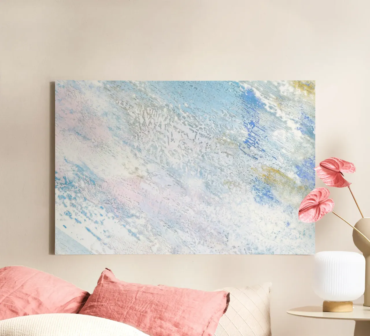 Wintergletsjer abstract - Textured Ice Pastel Art Print canvas met Baklijst van NorwesClub