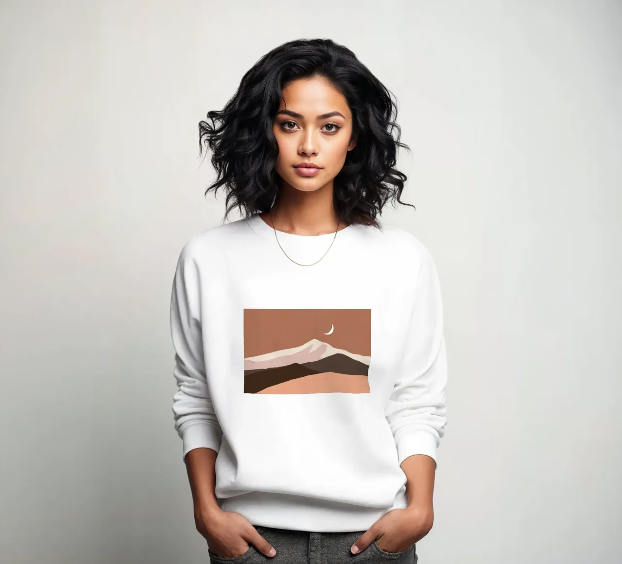 Desert Moon Mountain - Minimalist Earth Tone Landscape sweatshirt by NorwesClub
