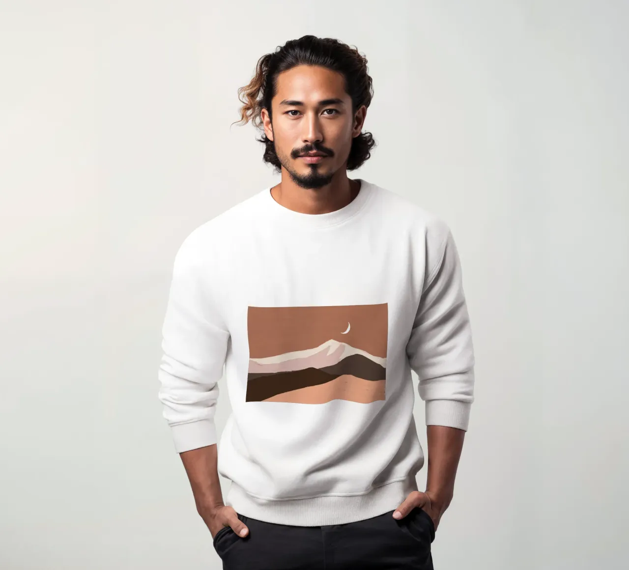 Desert Moon Mountain - Minimalist Earth Tone Landscape sweatshirt by NorwesClub