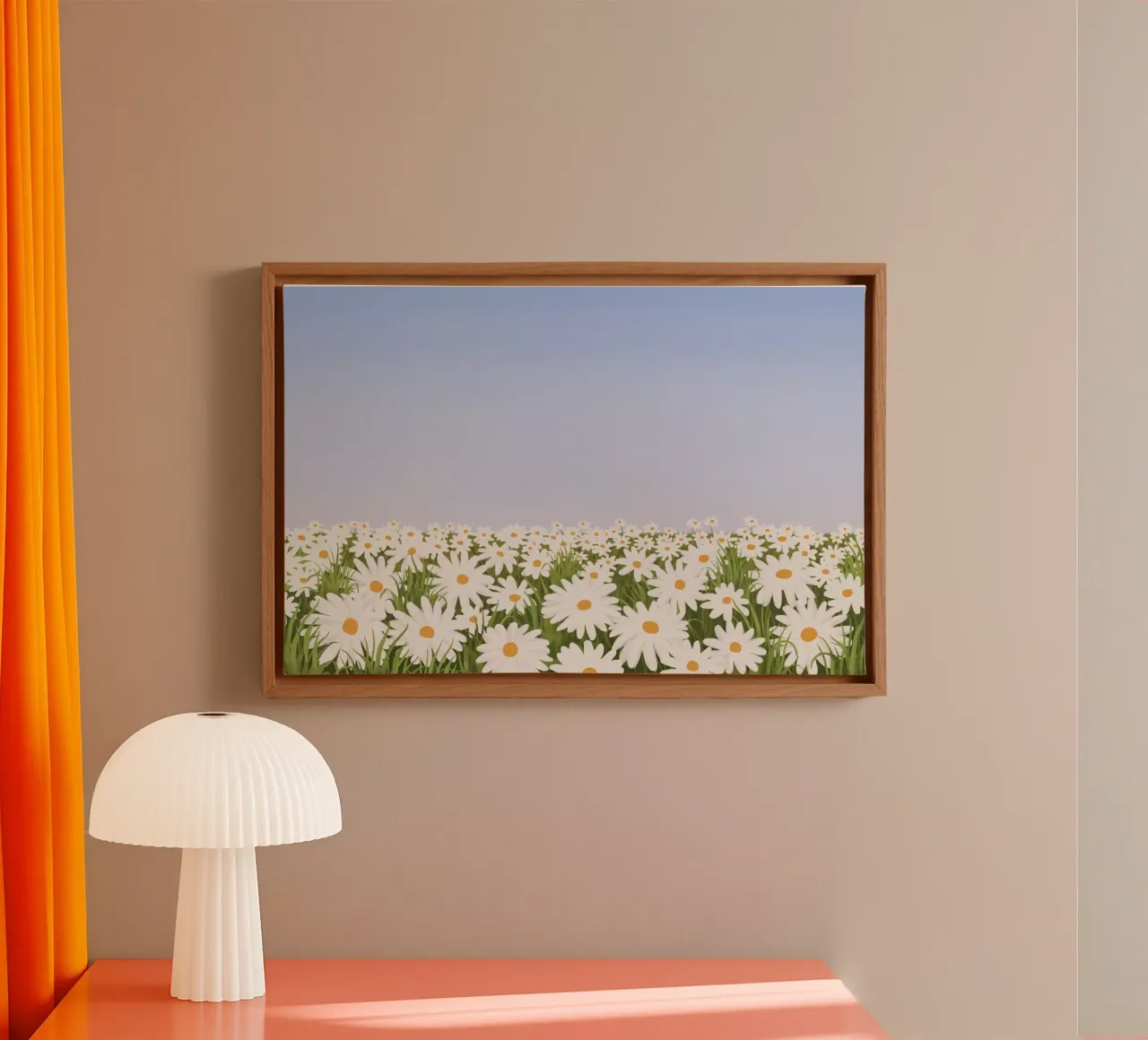 Daisy Field Serenity - Minimalistische bloemenprint canvas met Baklijst van NorwesClub