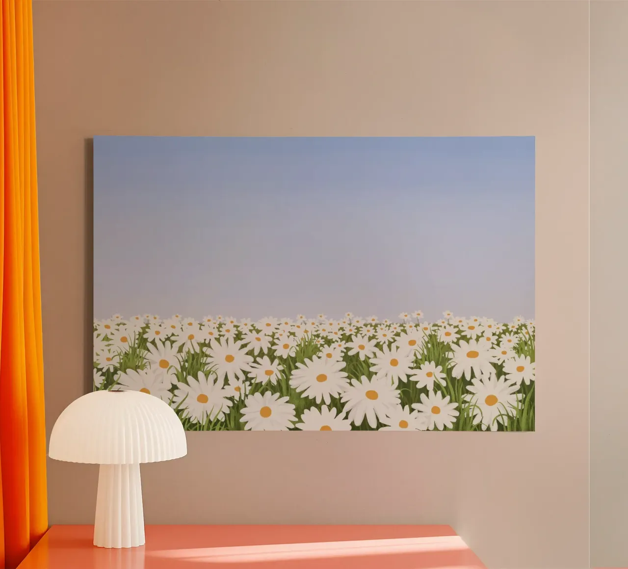 Daisy Field Serenity - Minimalistische bloemenprint canvas met Baklijst van NorwesClub