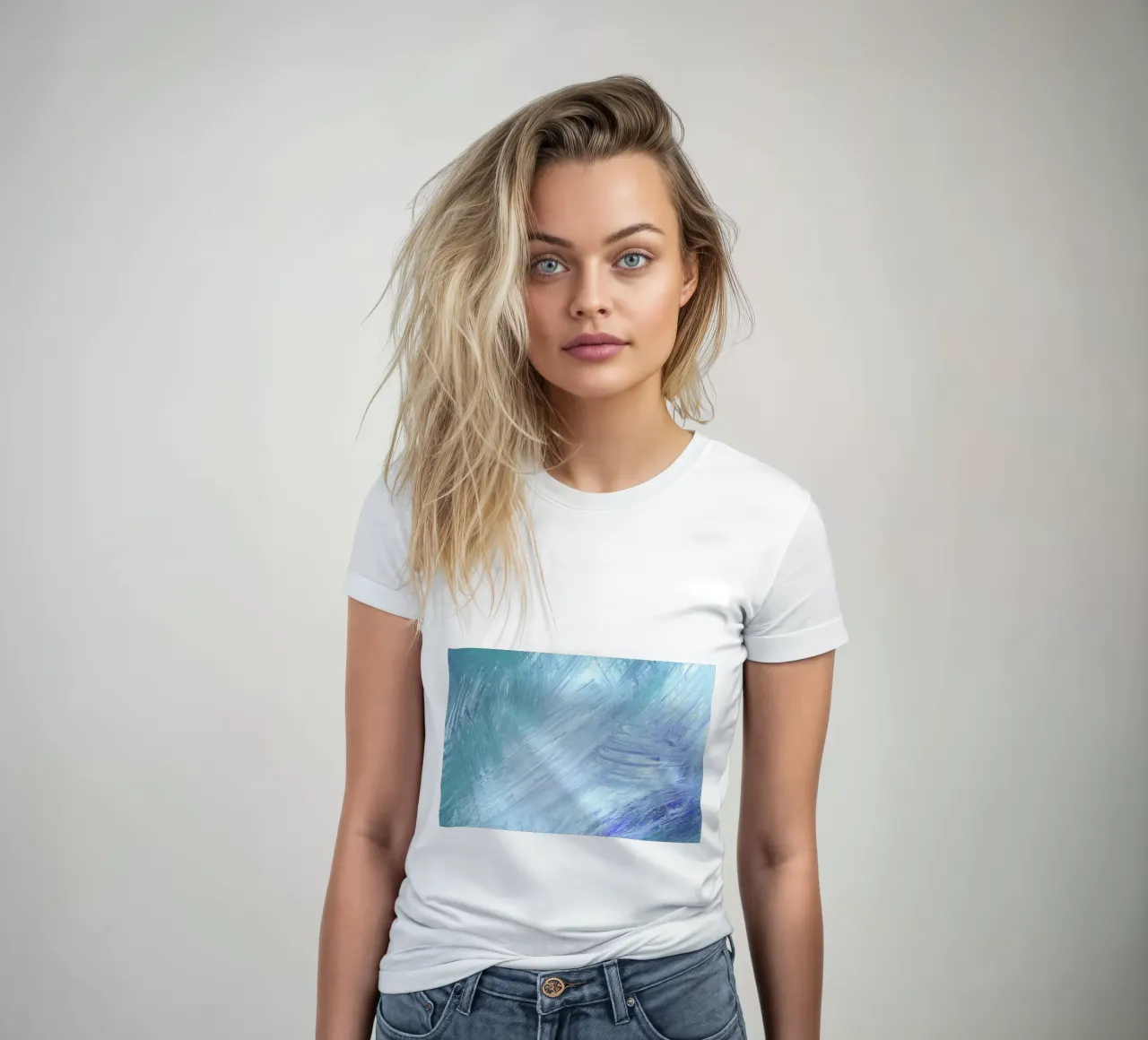 Aqua Purple Abstract Strokes - Textured Modern Art Print women's fitted t-shirt by NorwesClub