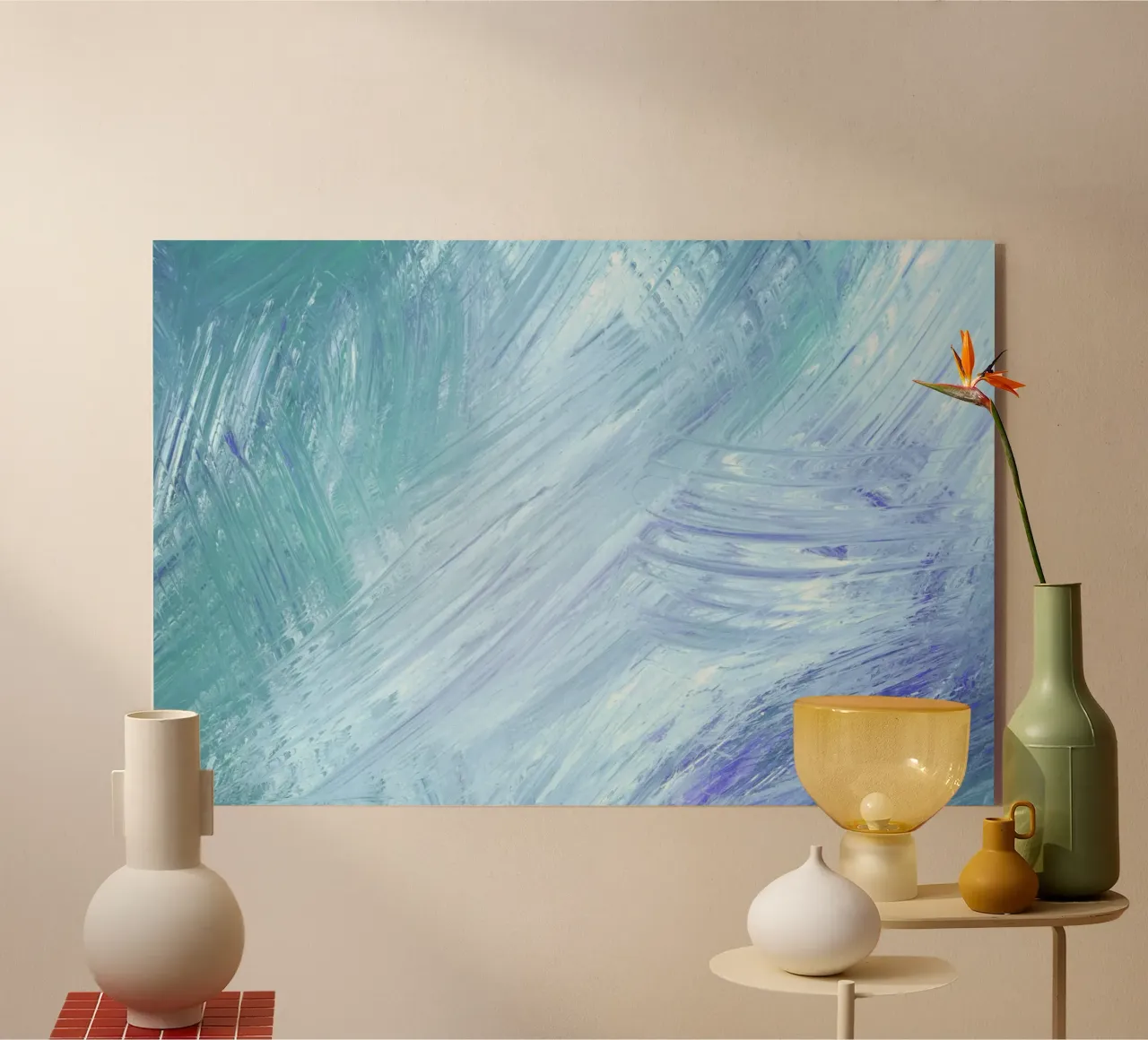 Aqua Lila Abstrakte Striche - Texturierter Moderner Kunstdruck Acryl-Glas von NorwesClub