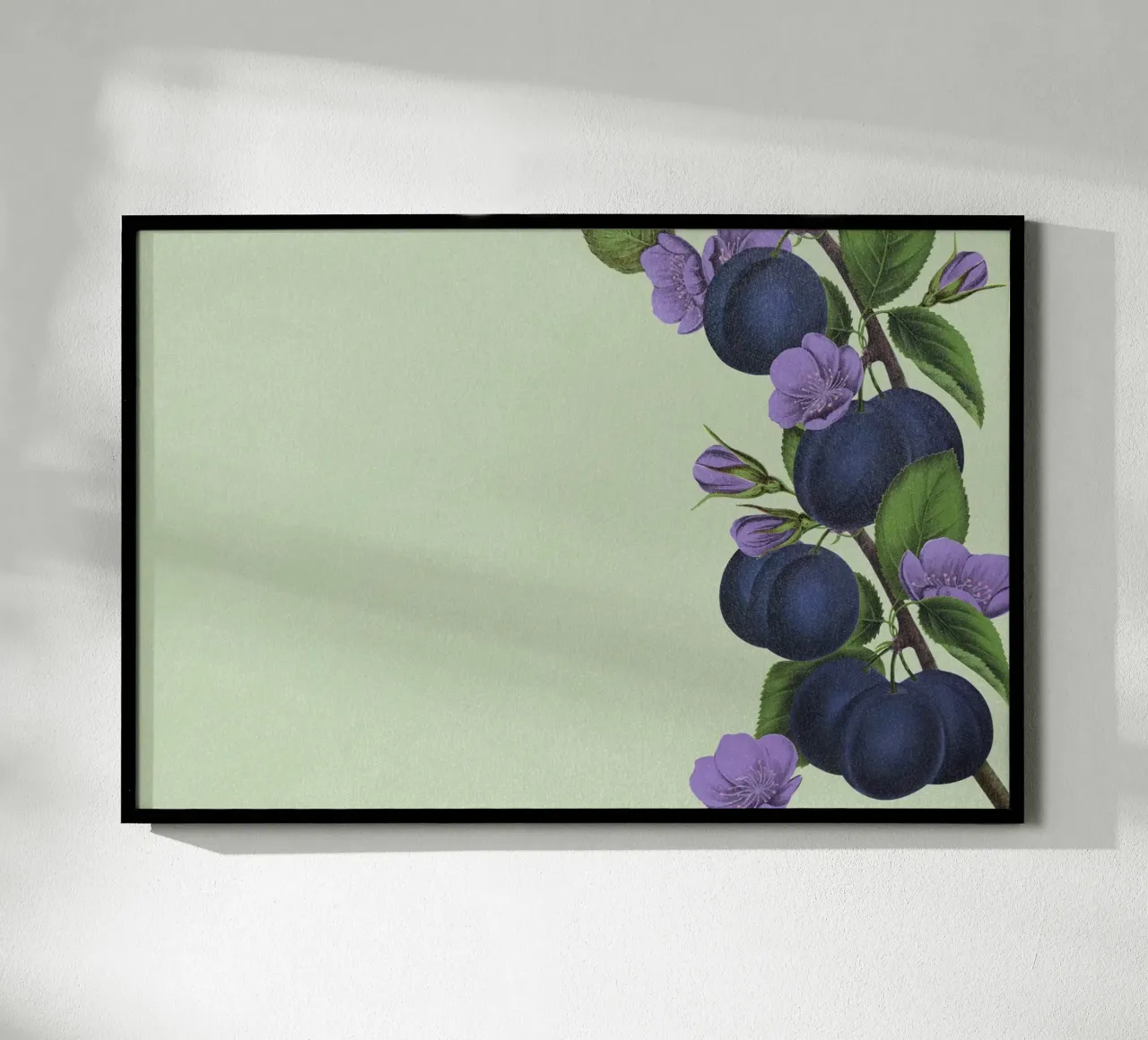 Ramo di prugne e fiori d'epoca - Arte botanica da parete per la cucina poster con telaio in legno da NorwesClub