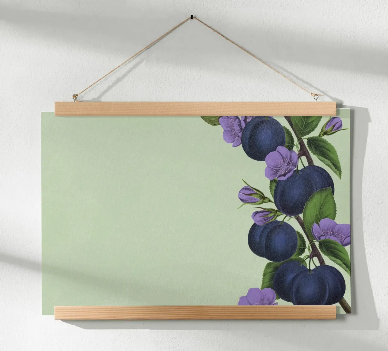 Ramo di prugne e fiori d'epoca - Arte botanica da parete per la cucina poster con telaio in legno da NorwesClub