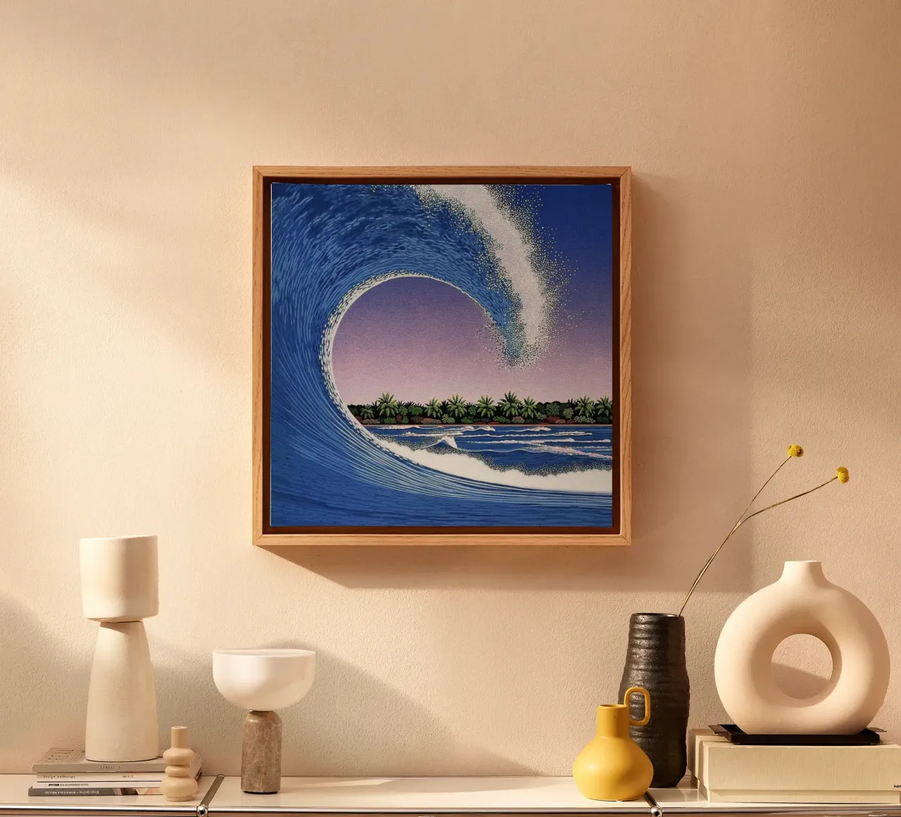 Hiroshi Nagai - Die Wellen Leinwand mit Schattenfugenrahmen von Art In The Sky