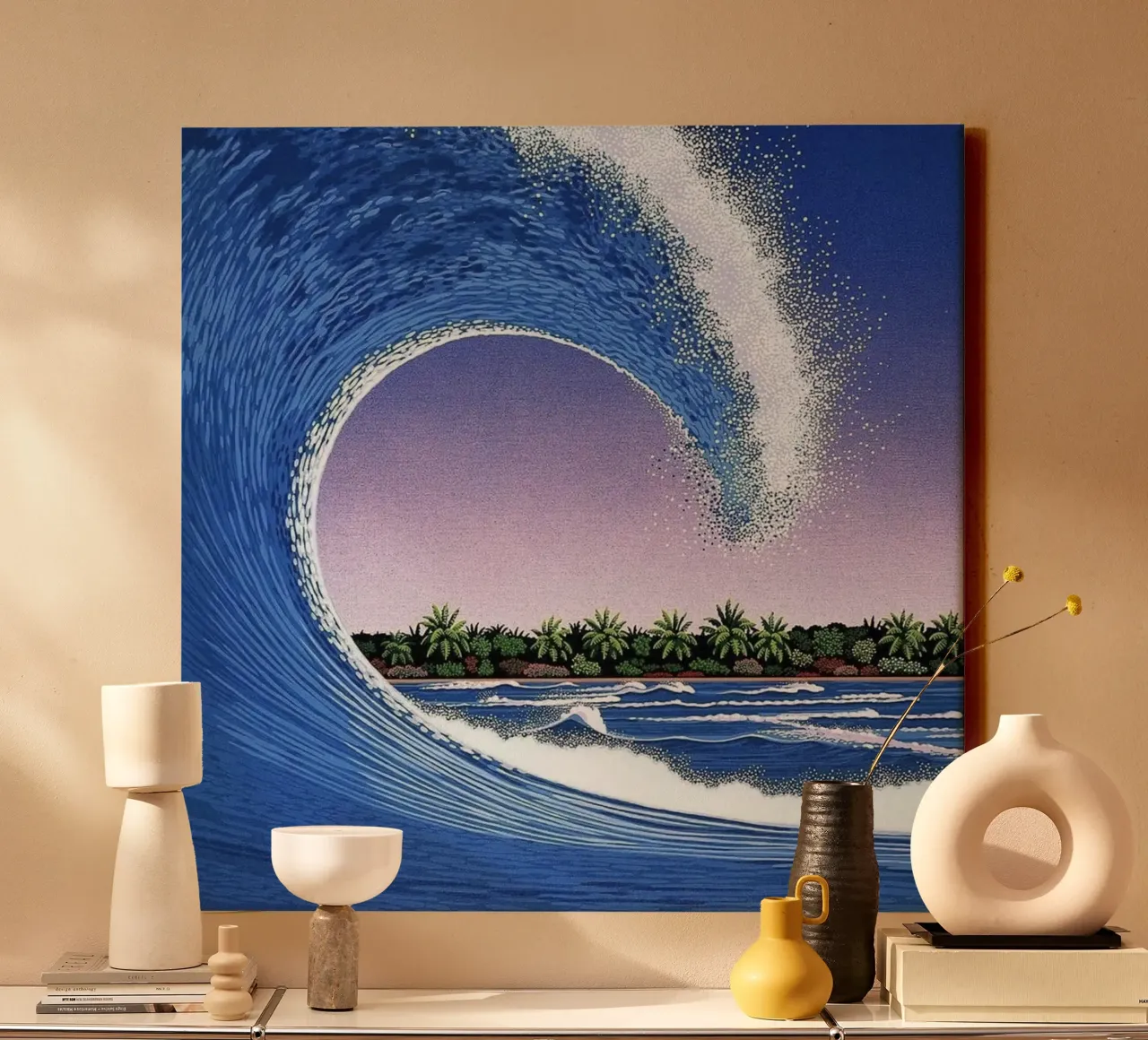 Hiroshi Nagai - Die Wellen Leinwand mit Schattenfugenrahmen von Art In The Sky