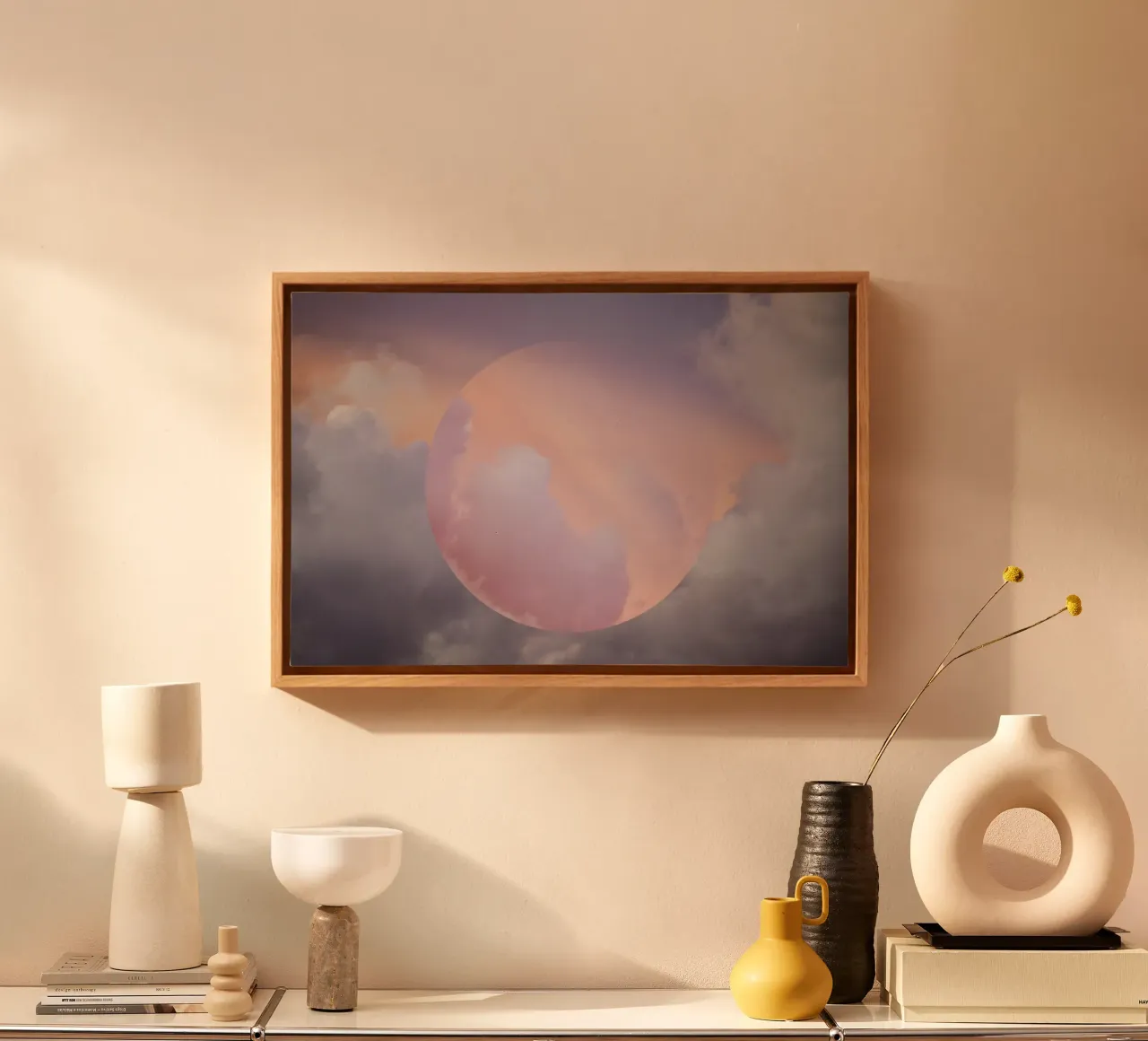 Dreamy Cloud Sphere - Pastel Sky Abstract Art Print canvas with Floater frame by NorwesClub
