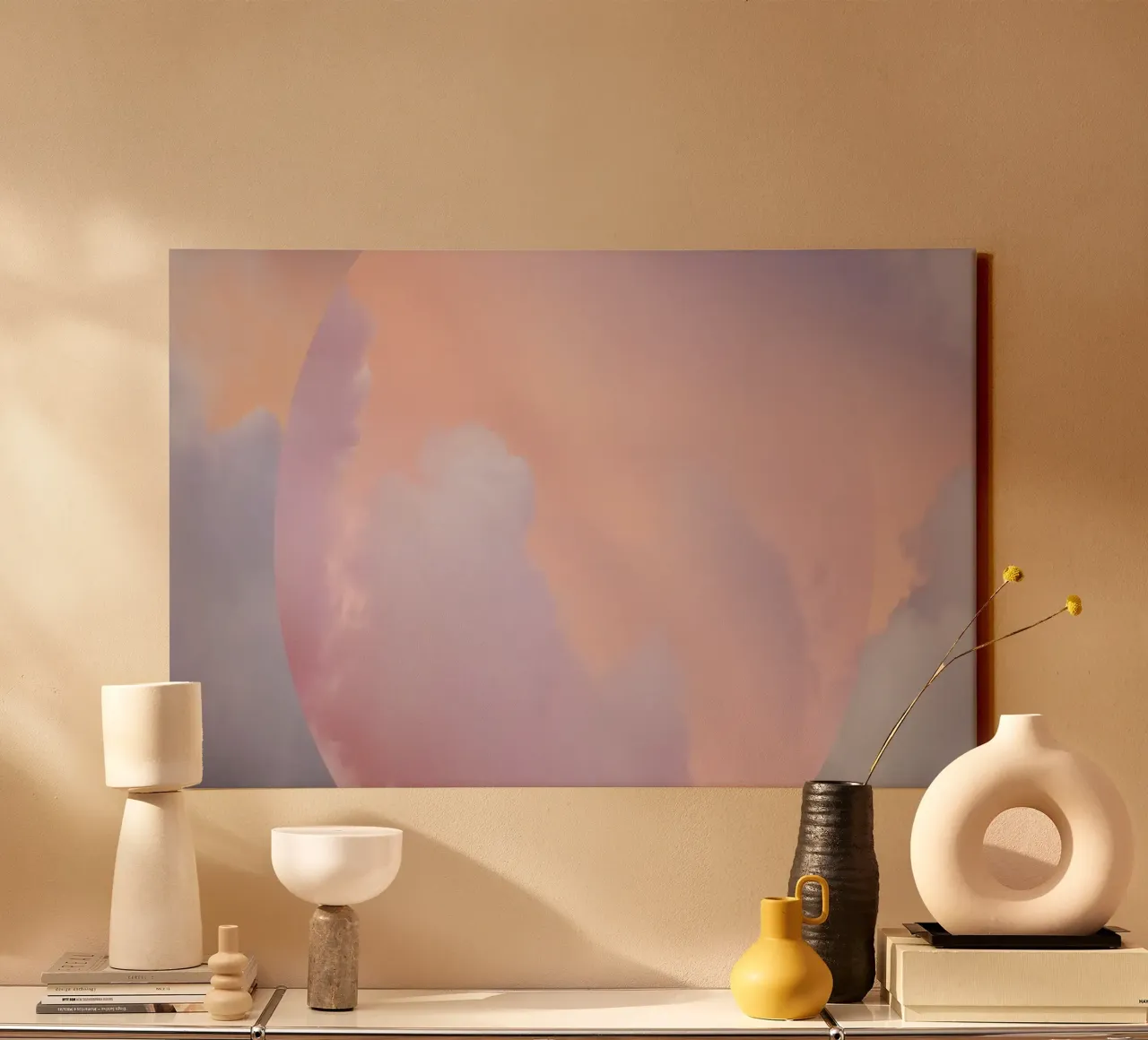 Dreamy Cloud Sphere - Pastel Sky Abstract Art Print canvas with Floater frame by NorwesClub