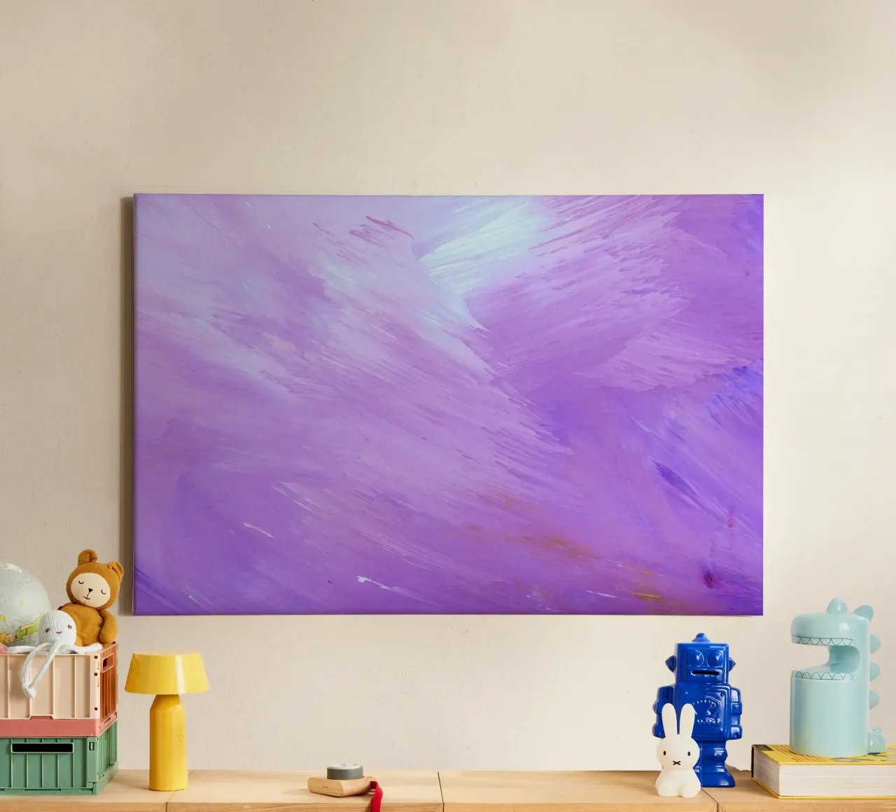 Lavendelpaarse penseelstreken - Abstracte geweven kunstdruk canvas van NorwesClub