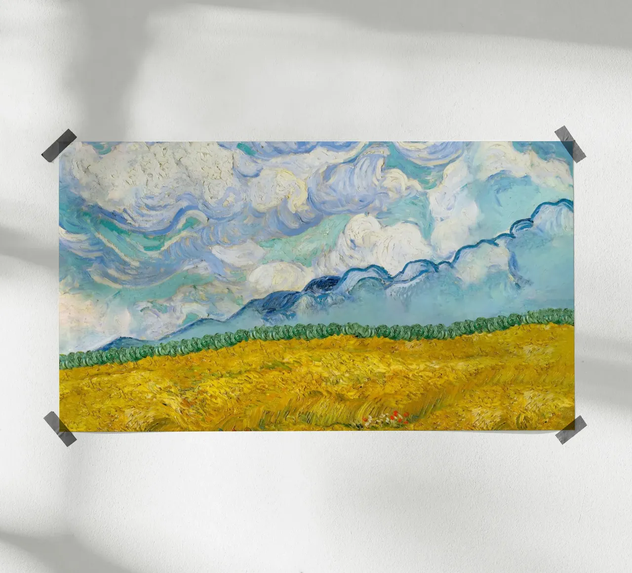 Van Gogh's Wheat Field with Clouds - Post-Impressionist Art poster with plastic frame by NorwesClub