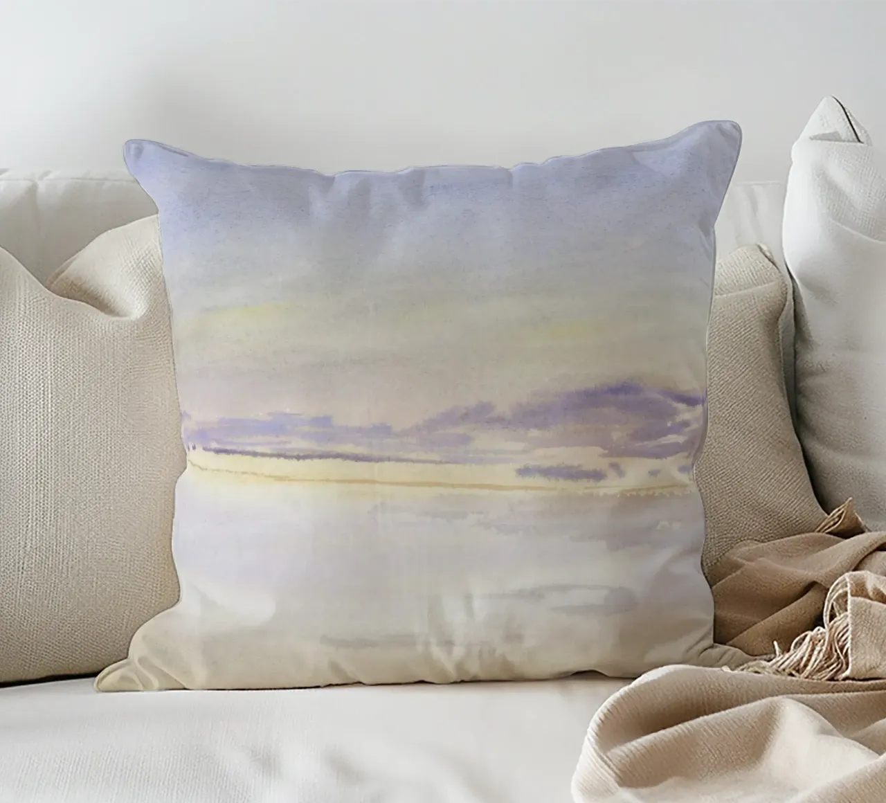 Tramonto sereno sull'acqua - Stampa acquerello impressionista cuscino da NorwesClub