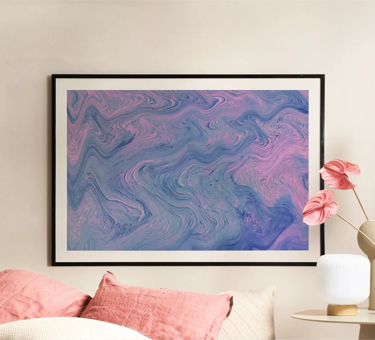 Pink Blue Swirl Abstract - Psychedelic Fluid Art Print hahnemühle by NorwesClub