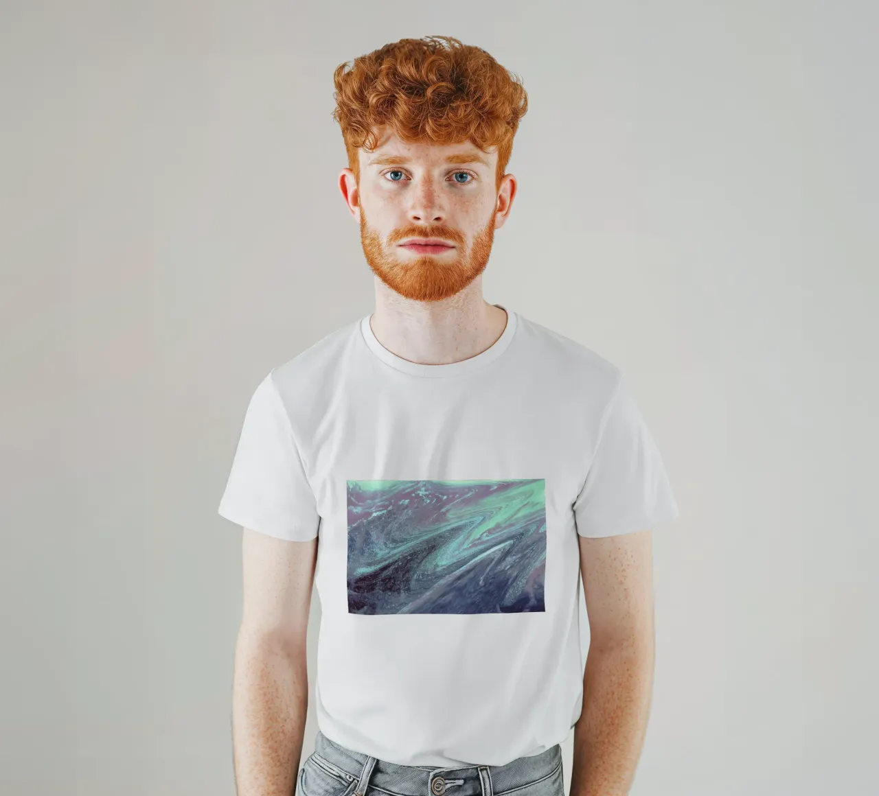 Cosmic Teal & Purple Swirl - Abstrakter Fluid Kunstdruck T-Shirt von NorwesClub
