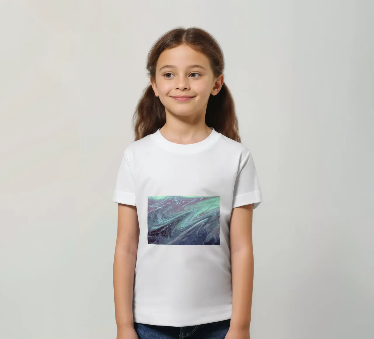 Cosmic Teal & Purple Swirl - Abstract Fluid Art Print kids t-shirt by NorwesClub