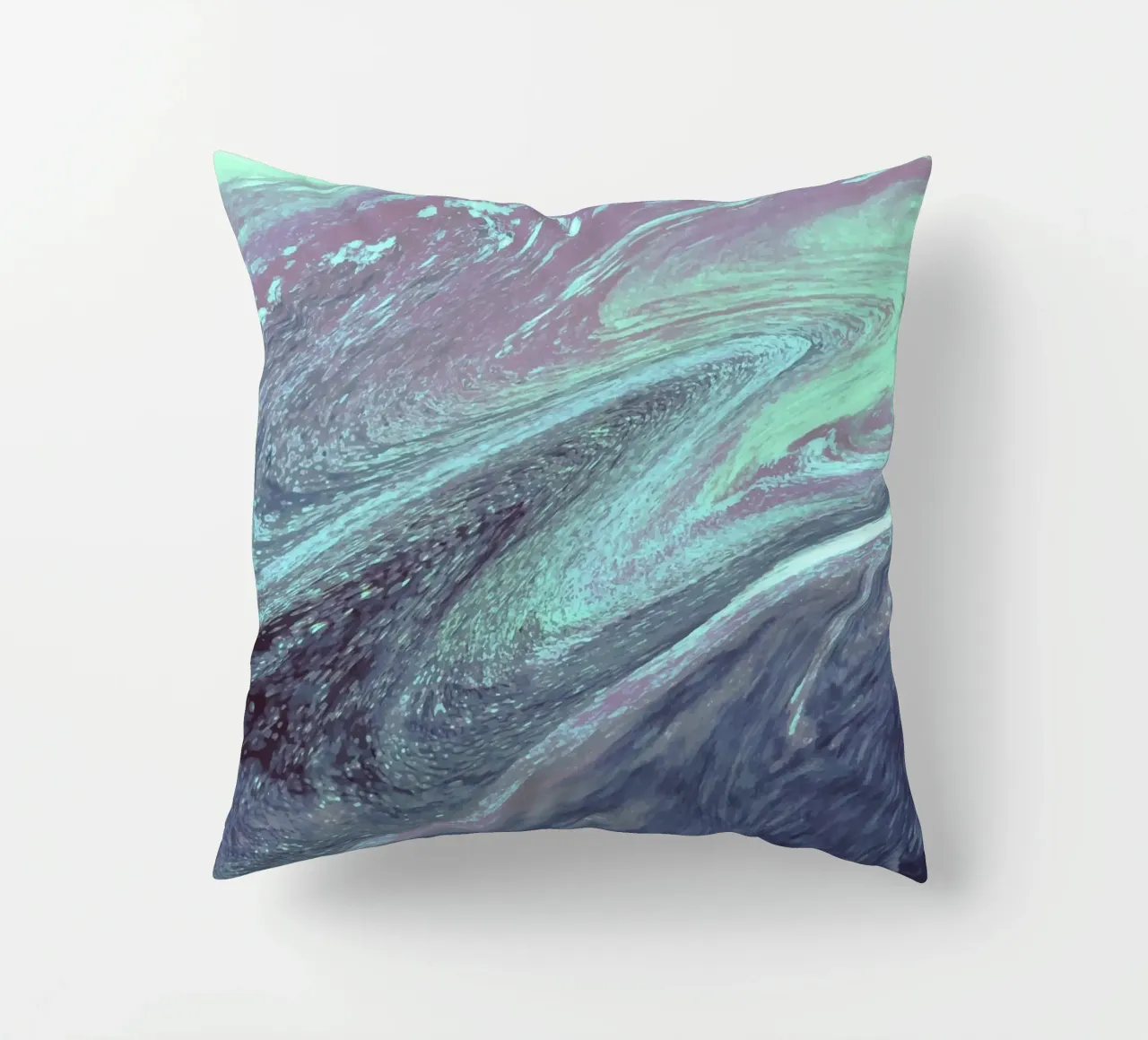 Kosmische groenblauwe en paarse werveling - Abstracte vloeiende kunstdruk kussen van NorwesClub