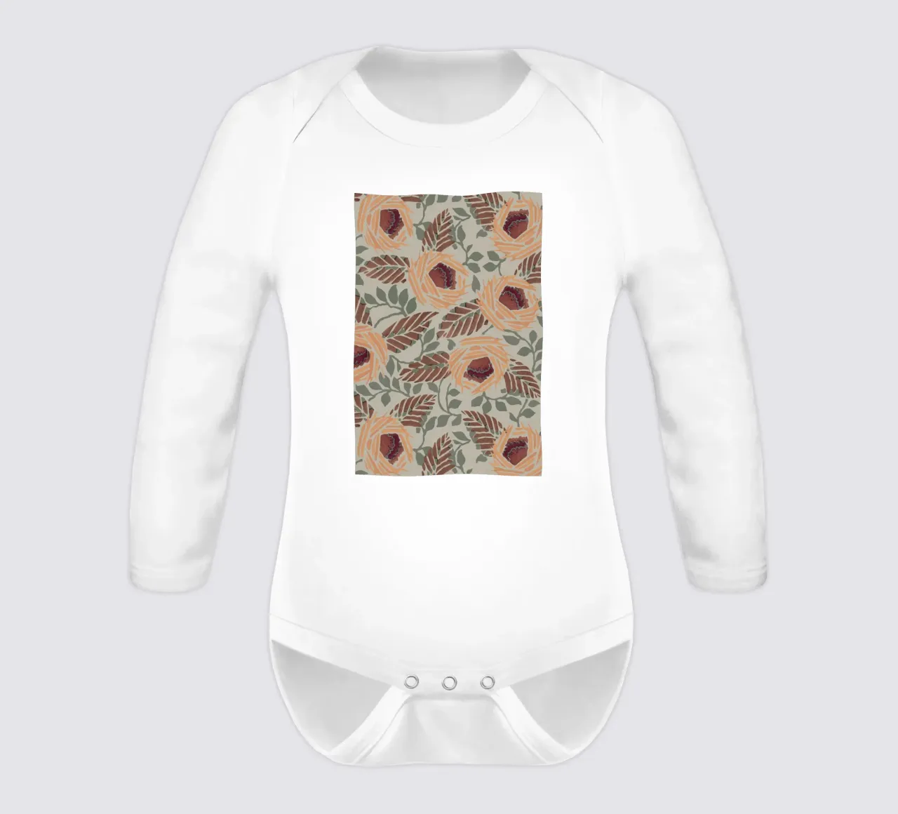 Rustic Orange Floral Pattern - Earthy Botanical Art Print long-sleeve baby romper by NorwesClub
