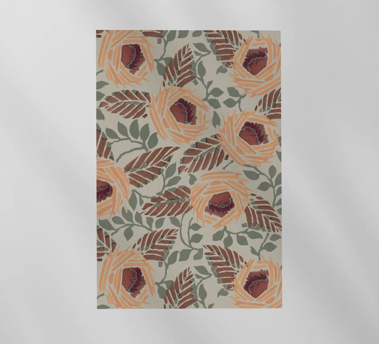 Rustikales orangefarbenes Blumenmuster - erdiger botanischer Kunstdruck Backlit Folie von NorwesClub