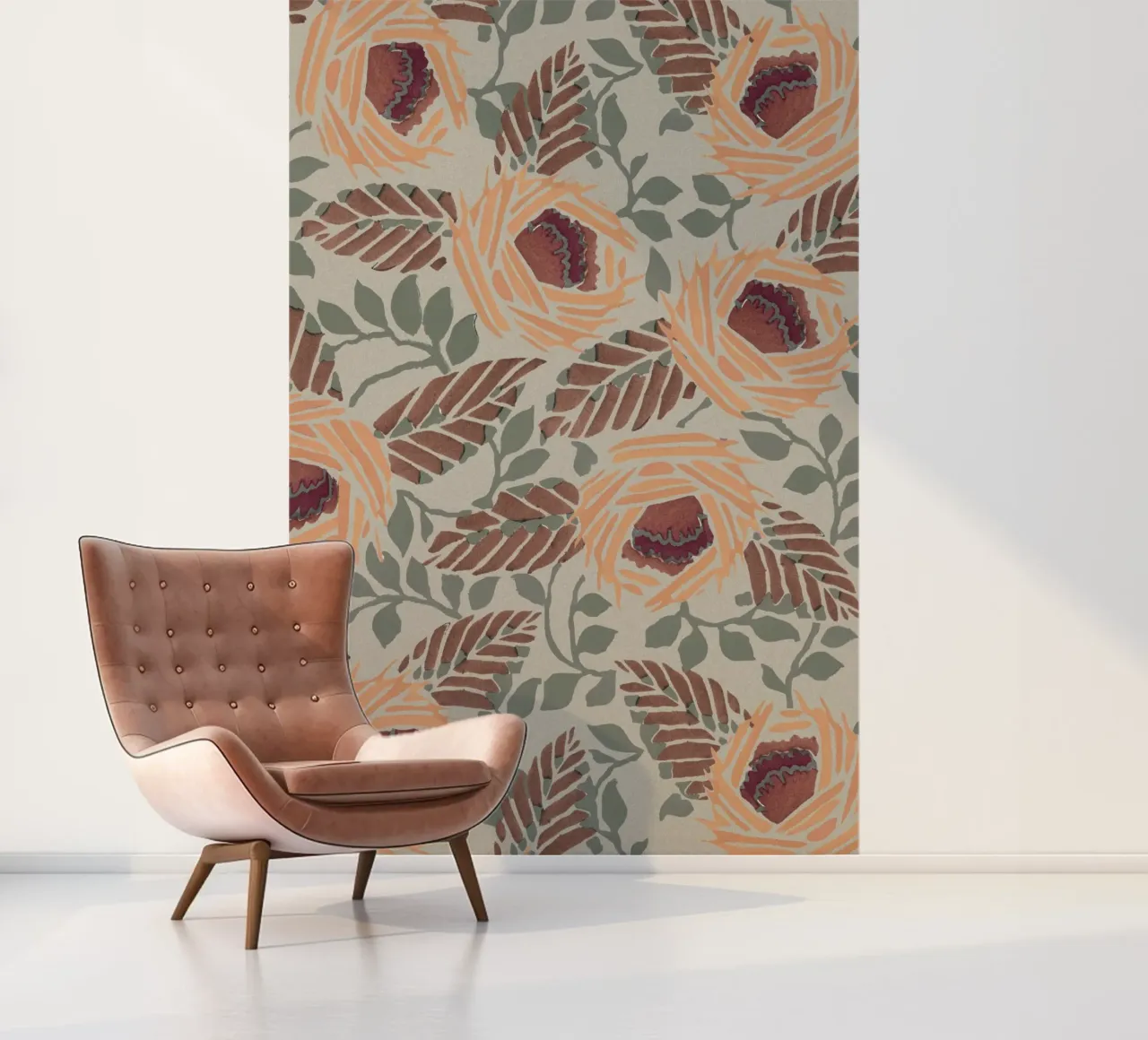 Rustic Orange Floral Pattern - Earthy Botanical Art Print photo wallpaper by NorwesClub