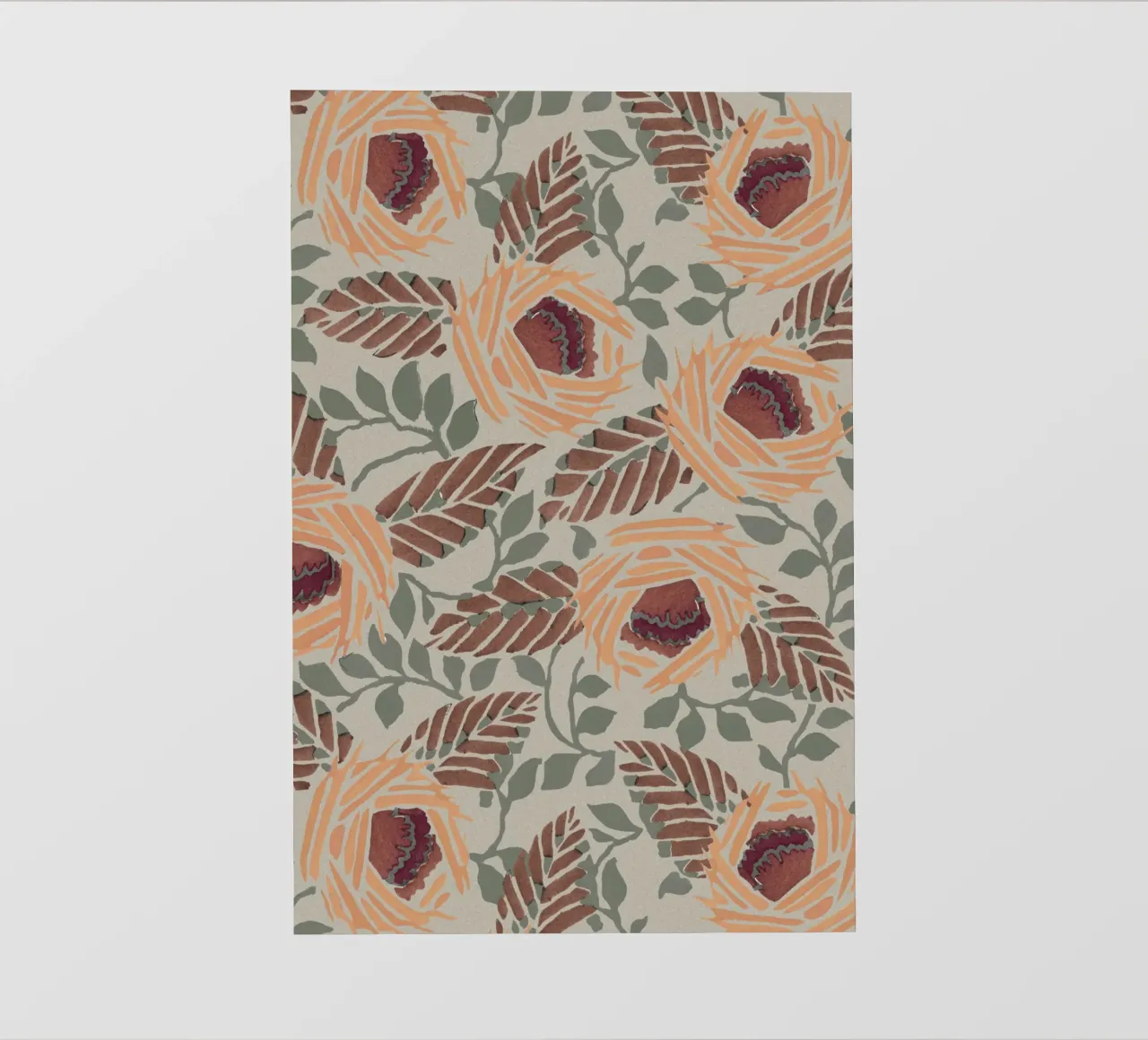 Rustic Orange Floral Pattern - Earthy Botanical Art Print photo wallpaper by NorwesClub