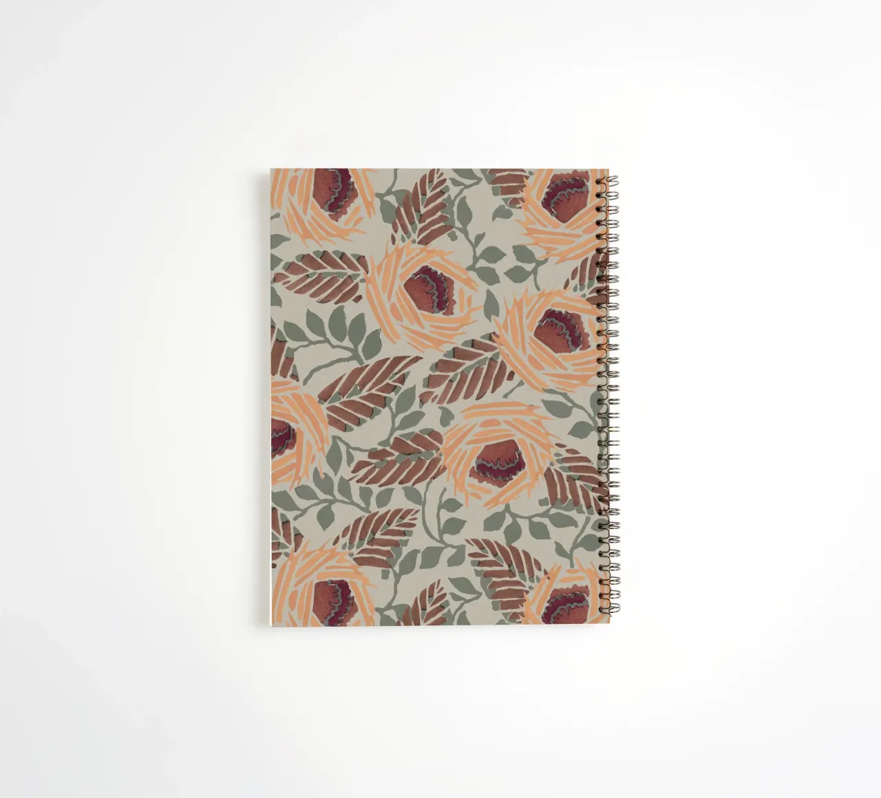 Rustic Orange Floral Pattern - Earthy Botanical Art Print spiral notebook by NorwesClub